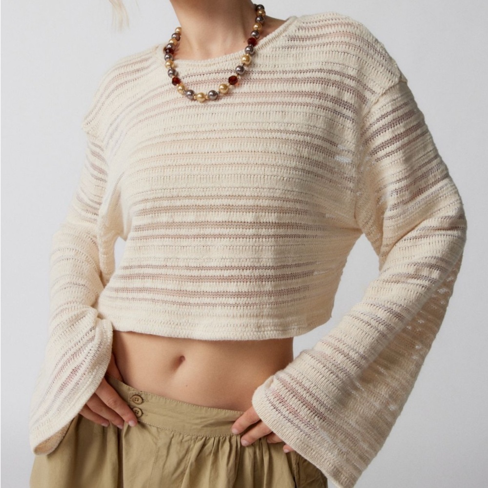 Urban Renewal cream knit long sleeve crop top